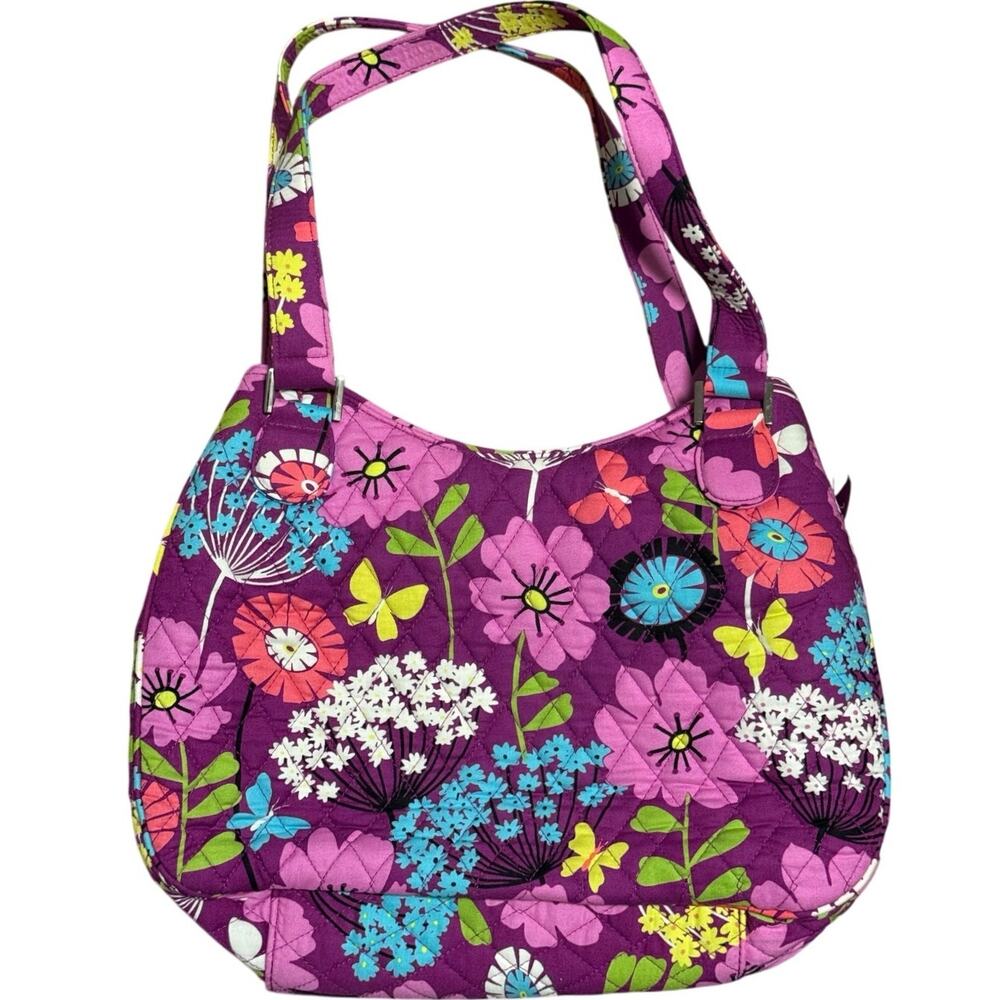 Vera Bradley Shoulder Bag Purse Flutterby Quilted Floral Butterfly Purple Pink